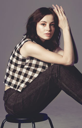 Sleeveless Top PDF sewing pattern made up in bold black and white gingham, worn my model also wearing jeans, both garments desiged by Angela Kane