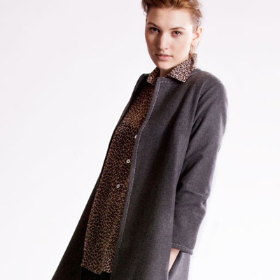 Model wearing the Soft Style Jacket PDF Sewing Pattern 615 made up in Grey Flannel