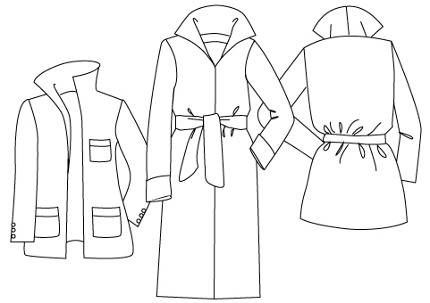 Roll Collar Coat PDF Sewing Pattern 692 technical drawing