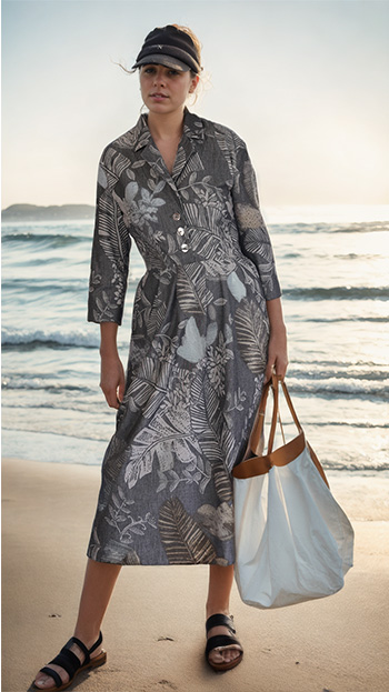 Angela Kane  PDF Sewing Pattern - 710 Shirtwaister Dress - Pictured looking stunning a model on the beach