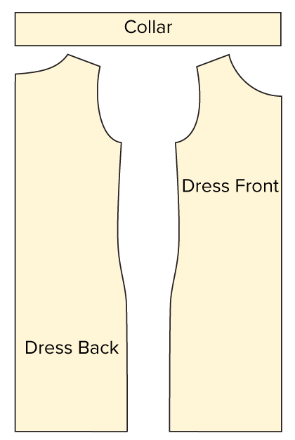 Diagram of Jersey Knit Shift Sewing Pattern pieces. Online download PDF sewing pattern 722. An Angela Kane design.